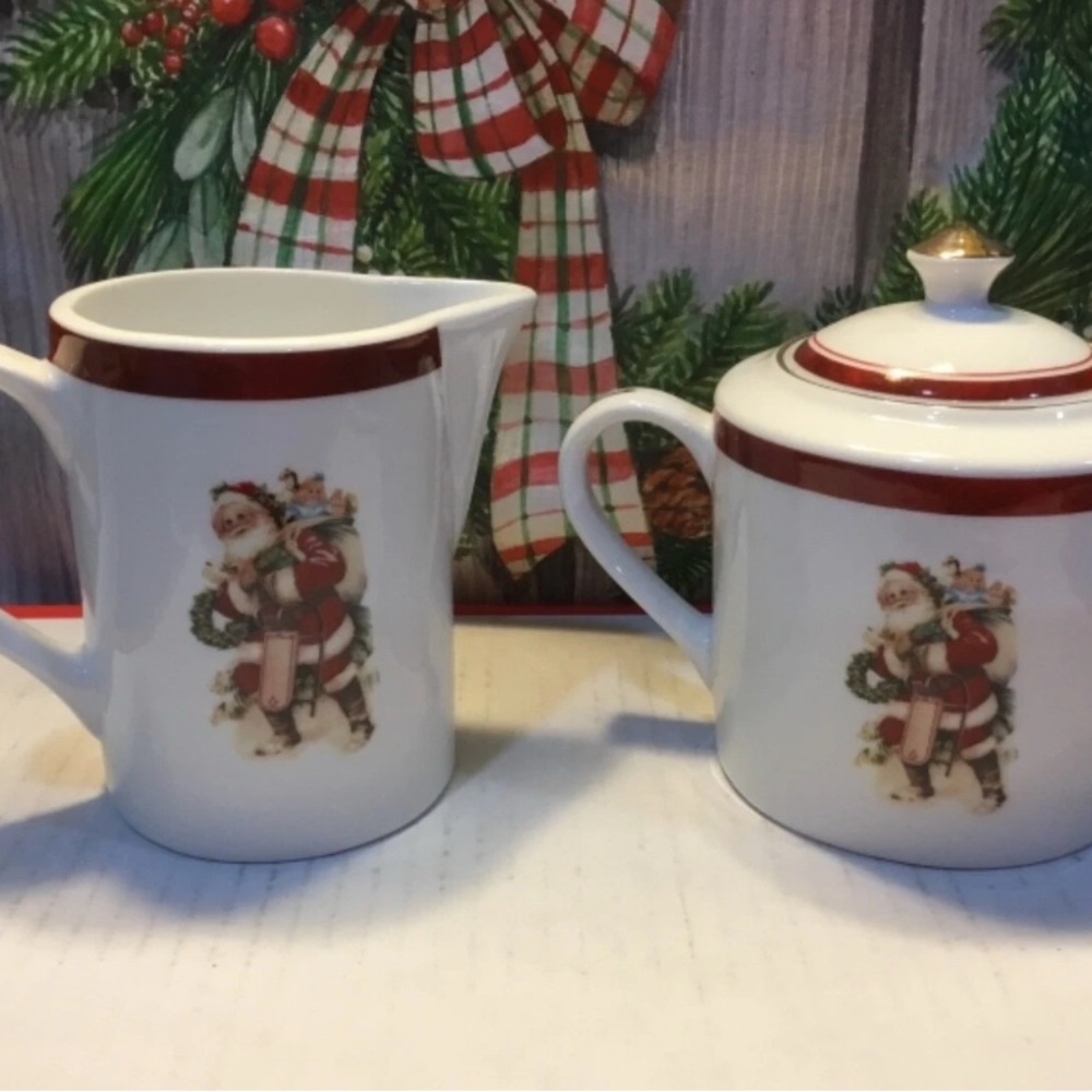 Grace’s Teaware Vintage Santa Sugar Bowl With Lid & Creamer Christmas